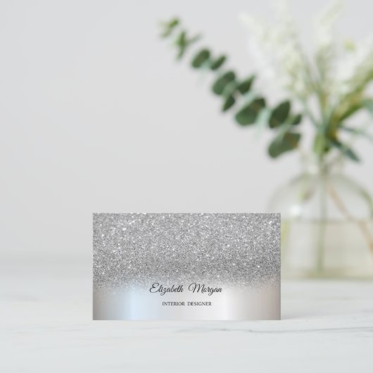 Silver Glitter Elegant Professional Visitekaartje (Staand voorkant)