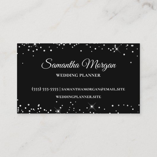 Silver Glitter en Black Fancy Monogrammed Visitekaartje (Achterkant)