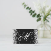 Silver Glitter en Black Fancy Monogrammed Visitekaartje (Staand voorkant)