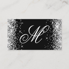 Silver Glitter en Black Fancy Monogrammed Visitekaartje