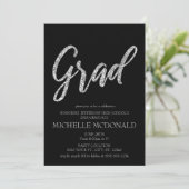 Silver Glitter en Black Graduation Party Kaart (Staand voorkant)