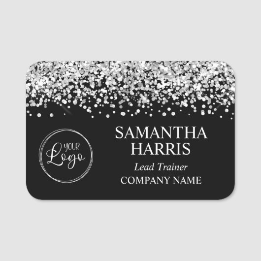 Silver Glitter en Black Logo Company Naamplaatje (Voorkant)