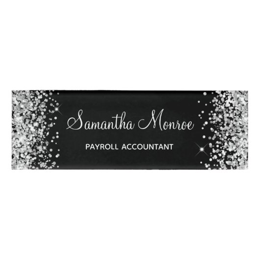 Silver Glitter en Black Naambadge (Voorkant)