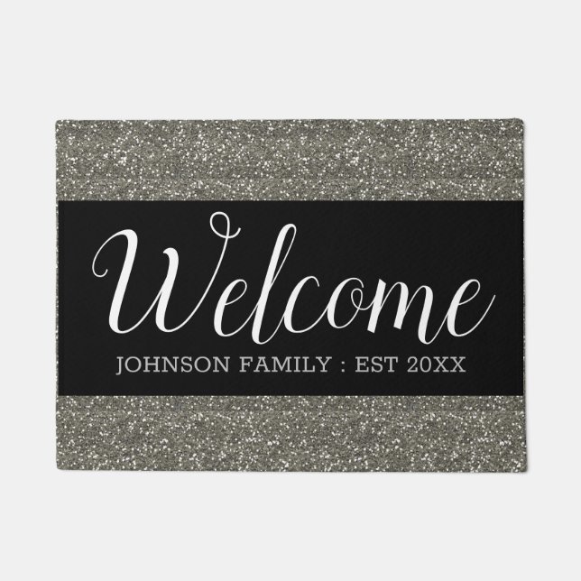 Silver Glitter en Black Welcome Home Deurmat (Voorkant)