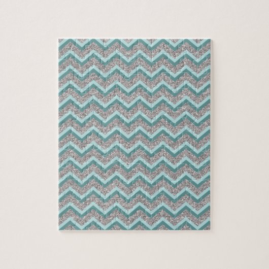 Silver Glitter en Blauwgroen ZigZag Legpuzzel (Verticaal)