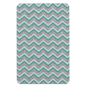 Silver Glitter en Blauwgroen ZigZag Magneet
