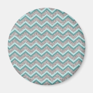 Silver Glitter en Blauwgroen ZigZag Magneet