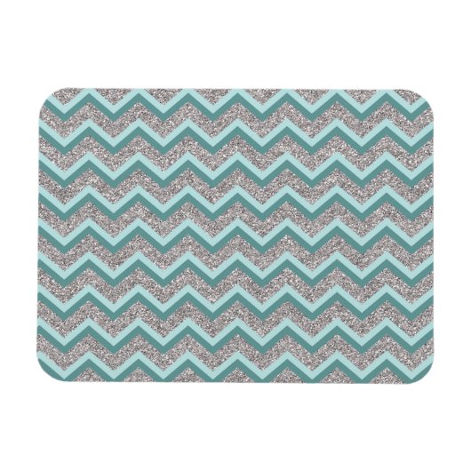 Silver Glitter en Blauwgroen ZigZag Magneet (Horizontaal)