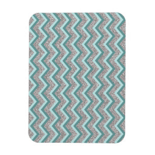 Silver Glitter en Blauwgroen ZigZag Magneet
