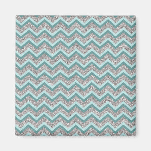 Silver Glitter en Blauwgroen ZigZag Magneet