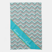 Silver Glitter en Blauwgroen ZigZag Theedoek (Verticaal)