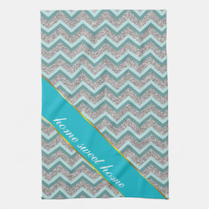 Silver Glitter en Blauwgroen ZigZag Theedoek