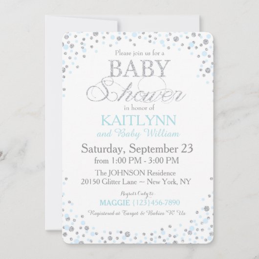 Silver Glitter en Blue Sprinkle Baby shower Kaart (Voorkant)