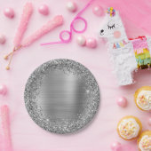 Silver Glitter en Folie Girly Glam Papieren Bordje (Feest)