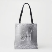 Silver Glitter en Folie Girly Monogrammed Draagtas (Voorkant)