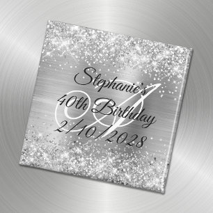 Silver Glitter en Folie Monogrammed 40th Birthday Magneet