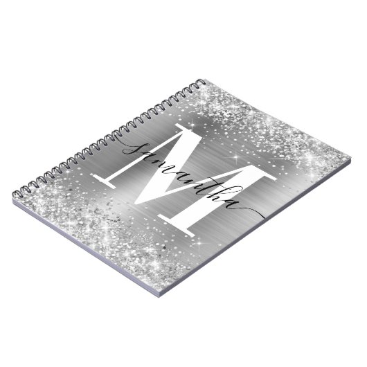 Silver Glitter en Folie Signature Monogram Notitieboek (Linkerzijde)