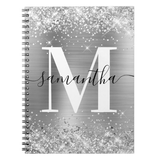 Silver Glitter en Folie Signature Monogram Notitieboek (Voorkant)