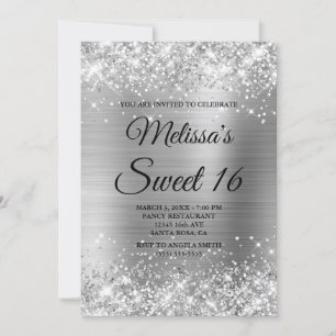 Silver Glitter en Folie Sweet 16 Fancy Monogram Kaart