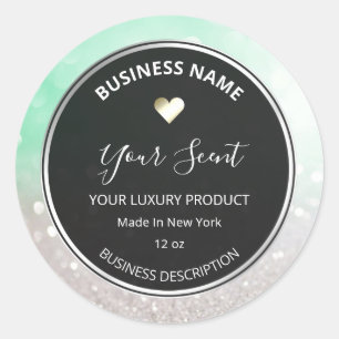 Silver Glitter en Pastel Mint Soy Candle Labels