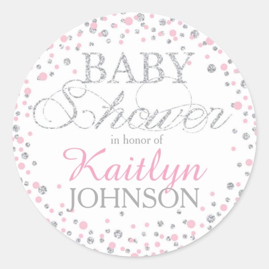 Silver Glitter en Pink Sprinkle Baby shower Label (Voorkant)