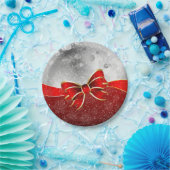 Silver Glitter en Red Kerstmis Sparkles Bow Papieren Bordje (Feest)