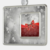 Silver Glitter en Red Kerstmis Sparkles Bow Verzilverd Kader Ornament (Links)