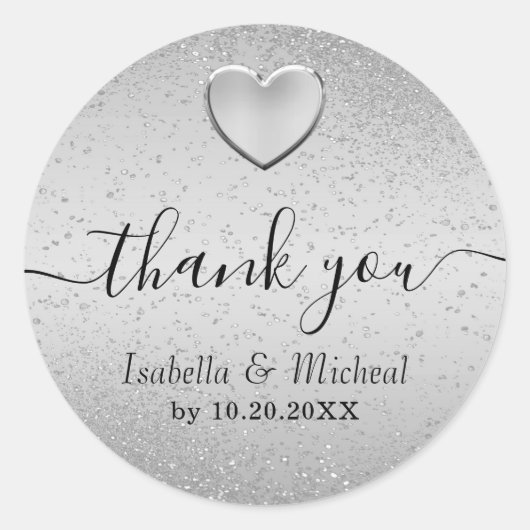 Silver Glitter en Silver Heart - Hartelijk dank Ronde Sticker (Voorkant)