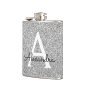 Silver Glitter en Sparkle Monogram Initiaal Heupfles (Links)