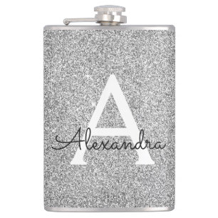 Silver Glitter en Sparkle Monogram Initiaal Heupfles