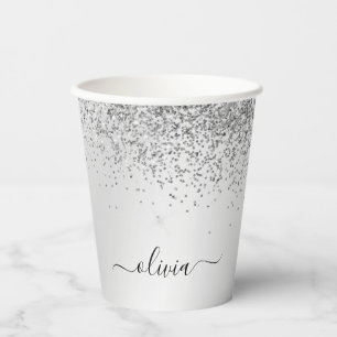 Silver Glitter en Sparkle Monogram Papierbekertjes Papieren Bekers