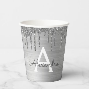 Silver Glitter en Sparkle Monogram Papierbekertjes Papieren Bekers