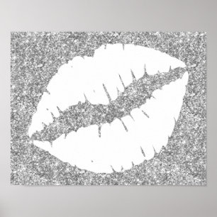 Silver Glitter en White Lipstick Lips Poster