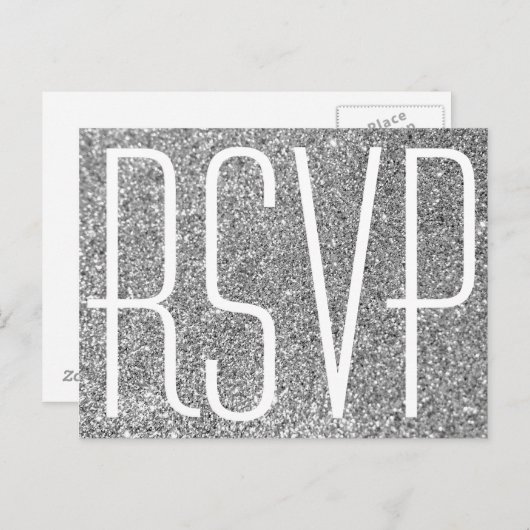 Silver Glitter en White RSVP Uitnodiging Briefkaart (Voorkant / Achterkant)