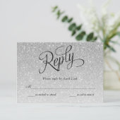 Silver Glitter Fancy Script Reply Kaart (Staand voorkant)