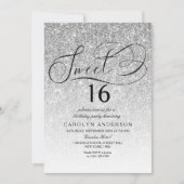 Silver Glitter Fancy Script Sweet 16 Birthday Kaart (Voorkant)