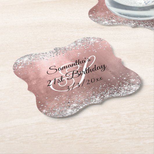 Silver Glitter Faux Roos Gold Foil 21st Birthday Kartonnen Onderzetters (Gekanteld)