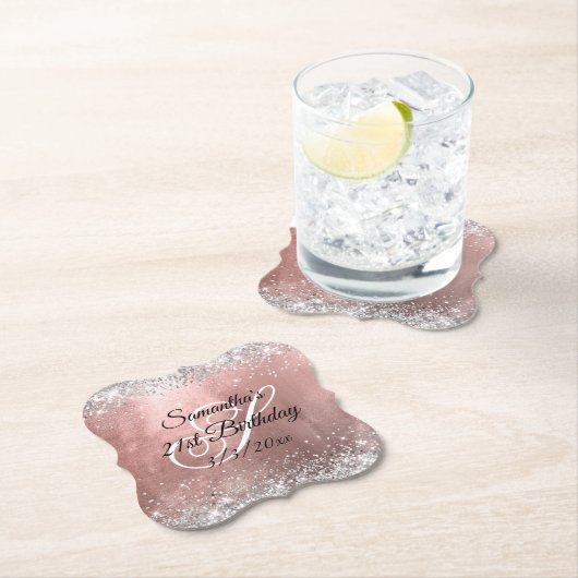 Silver Glitter Faux Roos Gold Foil 21st Birthday Kartonnen Onderzetters (Insitu)