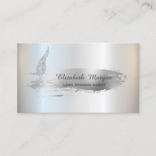 Silver Glitter Feather Silver Brush Stroke Notary Visitekaartje