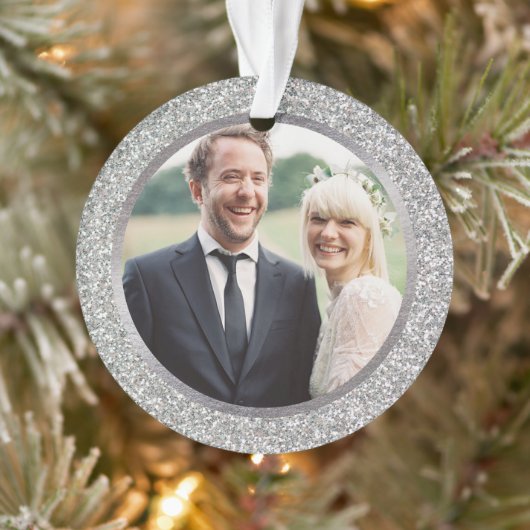 Silver & Glitter First Married Kerstfoto Ornament (Boom)