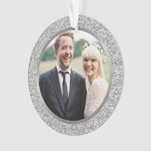 Silver & Glitter First Married Kerstfoto Ornament (voorkant)