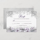Silver Glitter Floral Paars Wedding RSVP (Voorkant / Achterkant)