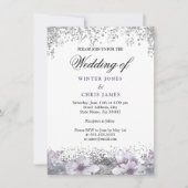 Silver Glitter Floral Paars Wedding Uitnodiging (Voorkant)