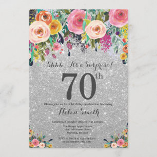 Silver Glitter Floral Surprise 70e verjaardag Kaart