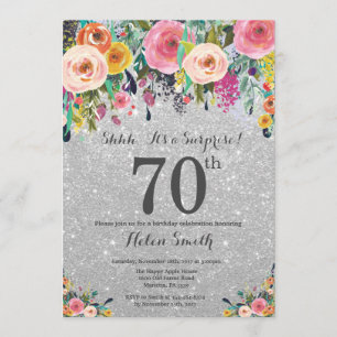 Silver Glitter Floral Surprise 70th Birthday Kaart