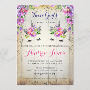 Silver Glitter Floral Unicorn Baby shower Invite Kaart