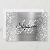 Silver Glitter Folie Black en White Monogram Kaart (Achterkant)