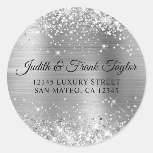 Silver Glitter Folie retouradres Ronde Sticker (Voorkant)