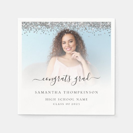 Silver Glitter Foto 2024 Gefeliciteerd Afstuderen Servet (Voorkant)