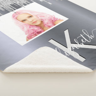 Silver glitter foto monogram glamoureus sherpa deken